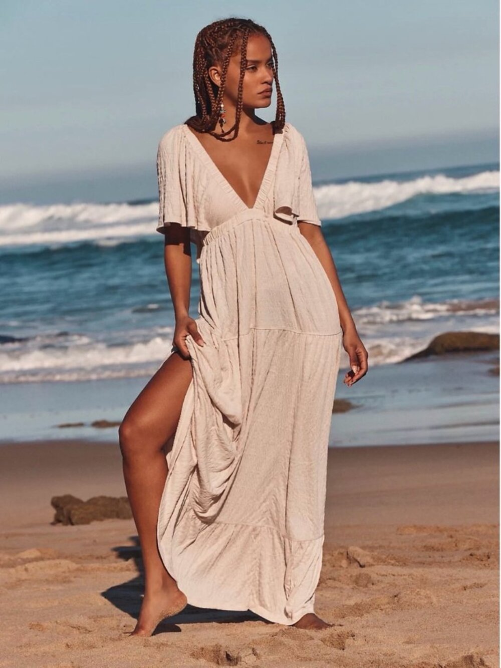 Free People Beach Cream La La Bohemian Maxi Dress Size S